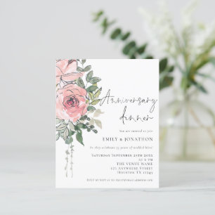 Budget Roze Bloemen Jubileum Eetkamer Uitnodiging
