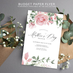 Budget roze bloemen Moederdag brunch uitnodiging Flyer