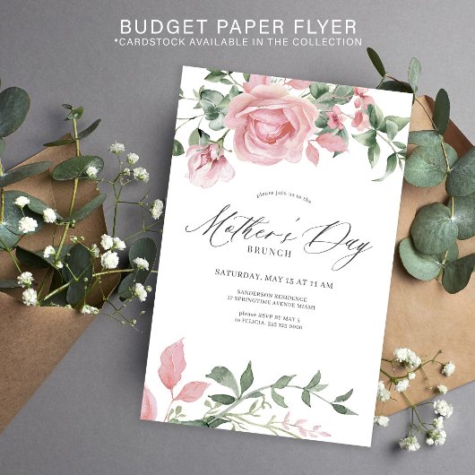 Budget roze bloemen Moederdag brunch uitnodiging Flyer