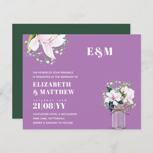 BUDGET Roze Bloemige Magnolia's Groene Trouw Uitno (Voorkant / Achterkant)