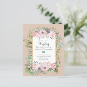 BUDGET Roze Bloemige Trouwuitnodigingen (Staand voorkant)