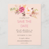 Budget Roze Blush Bloemen Bewaar de Datum - Roze Flyer (Voorkant)