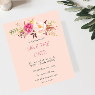 Budget Roze Blush Bloemen Bewaar de Datum - Roze Flyer