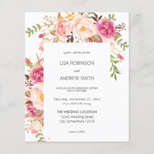 Budget Roze Blush Floral White V2 Wedding Flyer