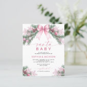 Budget Roze Bow Christmas Santa Baby shower Uitnod (Staand voorkant)