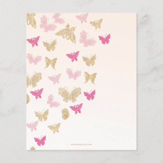 Budget roze Butterflies Baby shower Uitnodiging (Achterkant)