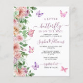 Budget roze Butterfly Baby shower Uitnodiging (Voorkant)