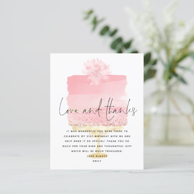 Budget roze Cake Script 21st Birthday Dank u (Staand voorkant)