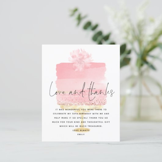 Budget roze Cake Script 50th Birthday Dank u (Staand voorkant)