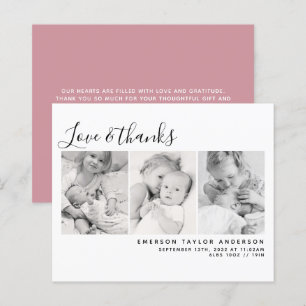 BUDGET Roze Drie foto's Nieuwe baby Dank je kaart