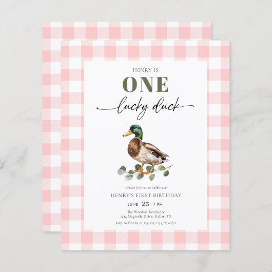 Budget Roze Een Lucky Duck Meisje 1e Verjaardag (Voorkant / Achterkant)