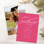 Budget Roze Elegant Script Photo Graduation Party Kaart