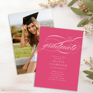 Budget Roze Elegant Script Photo Graduation Party Kaart