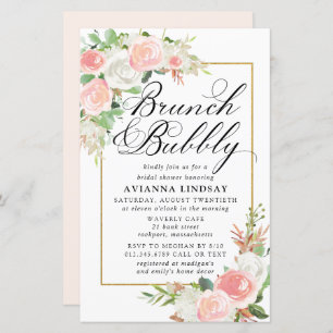 Budget roze Floral Brunch Bubble Invite