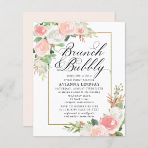 Budget roze Floral Brunch Bubble Invite