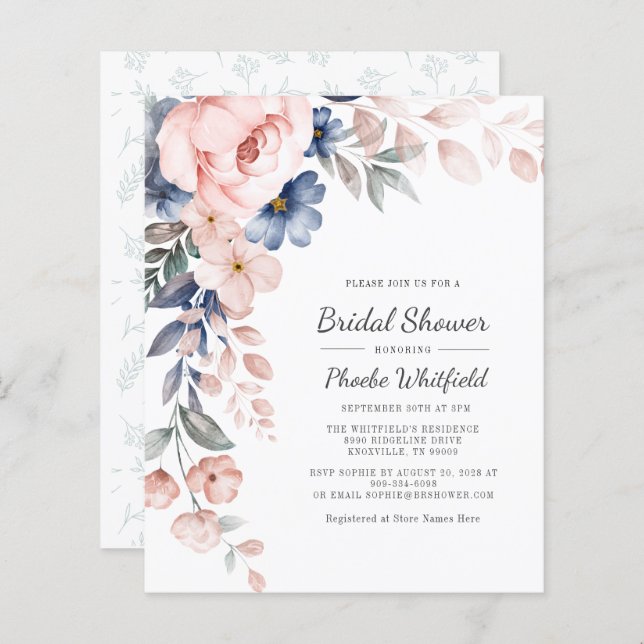 Budget roze Floral Moderne Bridal Shower (Voorkant / Achterkant)