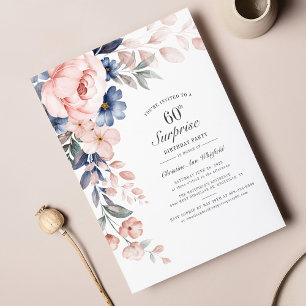 Budget roze Floral Script 60th Birthday Uitnodigin