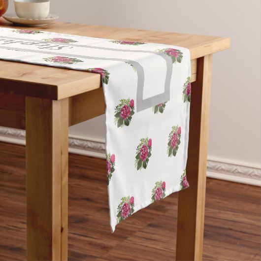 Budget roze Floral Wedding Table Runner Korte Tafelloper (Voorbeeld)
