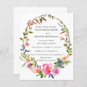 Budget Roze Floral Wedding Uitnodiging (Voorkant / Achterkant)