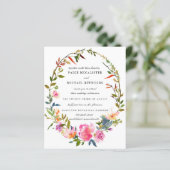 Budget Roze Floral Wedding Uitnodiging (Staand voorkant)