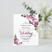Budget Roze Floral Wedding Uitnodiging (Staand voorkant)