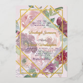 Budget Roze florale en goudgeometrische vormgeving Folie Uitnodiging (Voorkant)