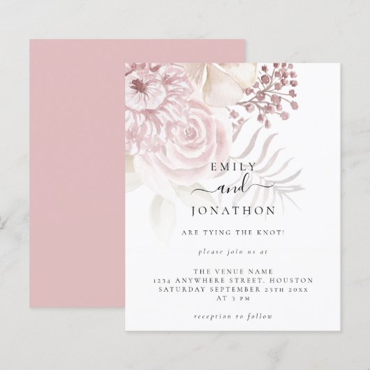 Budget roze Florals Informal Script Weddenschap (Voorkant / Achterkant)