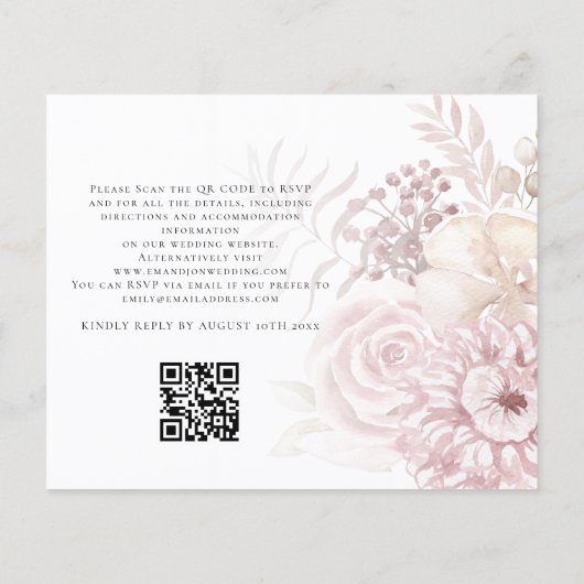 Budget roze Florals QR Code Weddenschap (Achterkant)
