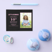 Budget roze foto 10e verjaardag uitnodiging flyer (Enkel)