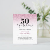 Budget roze Glitter 50 & Fabulous Birthday Invite (Staand voorkant)