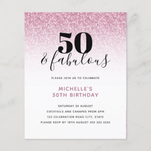 Budget roze Glitter 50 & Fabulous Birthday Invite