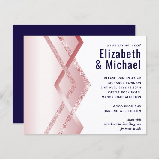 Budget Roze goud Art Deco Folie Look Navy Bruiloft (Voorkant / Achterkant)