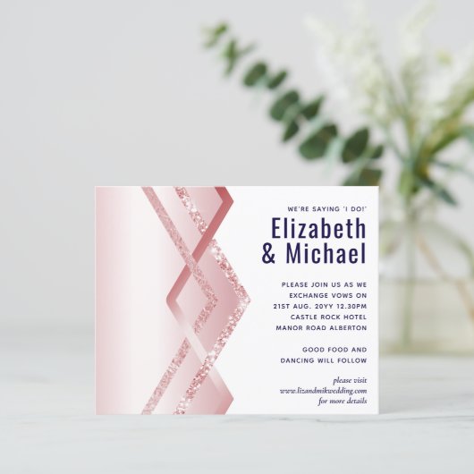 Budget Roze goud Art Deco Folie Look Navy Bruiloft (Staand voorkant)