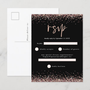 Budget Roze Goud Glitter Script Zwarte Huwelijks-R Briefkaart