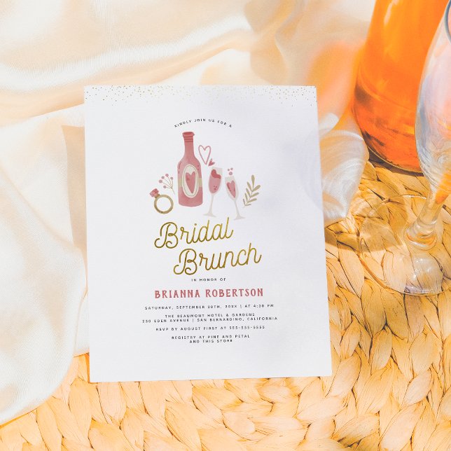 Budget Roze & Gouden Moderne Bruidsbrunch & Bubbel (Creator heeft geüpload)