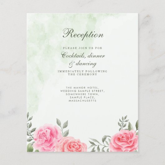 Budget roze groen Roos Floral Wedding Reception Flyer (Voorkant)