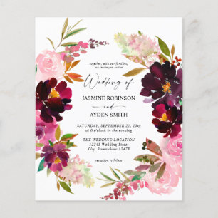 Budget Roze- Hete Blush & Paarse Bloemige Bruiloft Flyer
