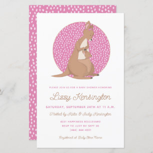 Budget Roze Kangaroo Baby Girl Uitnodiging