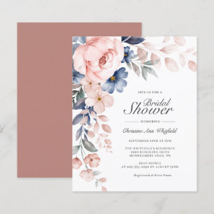 Budget Roze Manuscript Floral Bridal Shower Uitnod