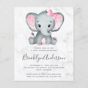BUDGET Roze Olifant Baby Shower Uitnodiging