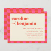Budget roze Oranje Checkerboard Wedding Invite (Voorkant / Achterkant)
