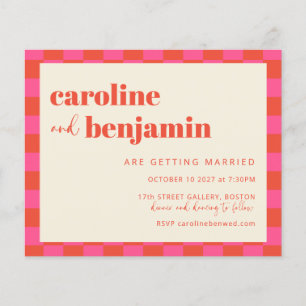 Budget roze Oranje Checkerboard Wedding Invite