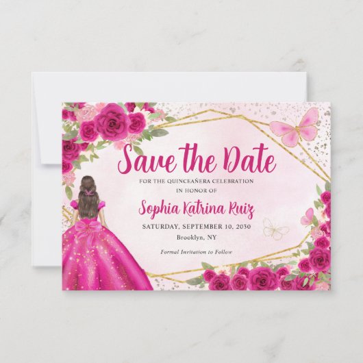 Budget Roze Prinses Quinceañera Save the Date Notitiekaartje (Voorkant)