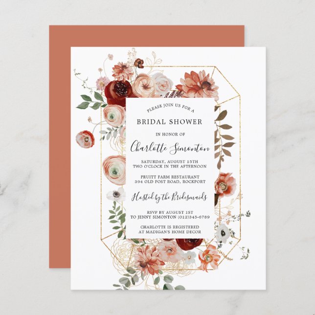 Budget Roze Red Gold Bridal Shower (Voorkant / Achterkant)