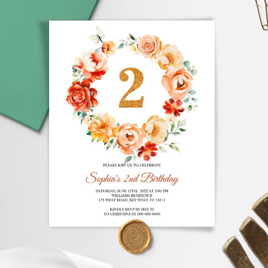 Budget Roze & Rode krans 2e verjaardag uitnodiging