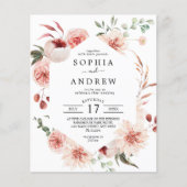 Budget Roze Roos & pioenen bruiloft uitnodiging (Voorkant)