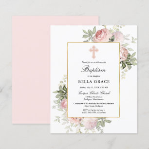 Budget  Roze Rose Floral Baptism Uitnodiging