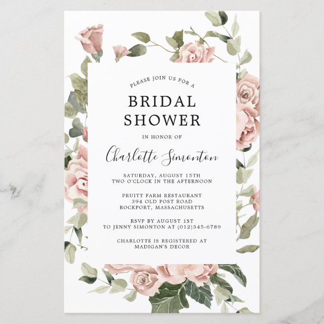 Budget Roze Rose Floral Bridal Shower (Voorkant)