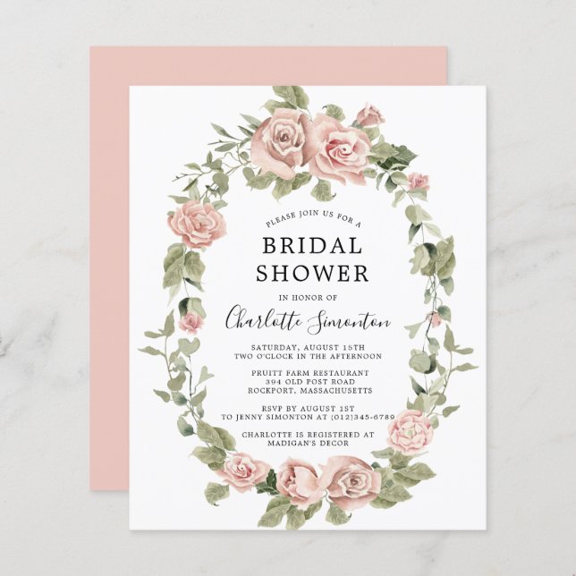 Budget Roze Rose Floral Bridal Shower (Voorkant / Achterkant)