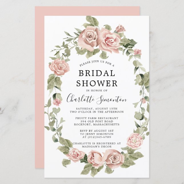 Budget Roze Rose Floral Bridal Shower (Voorkant / Achterkant)